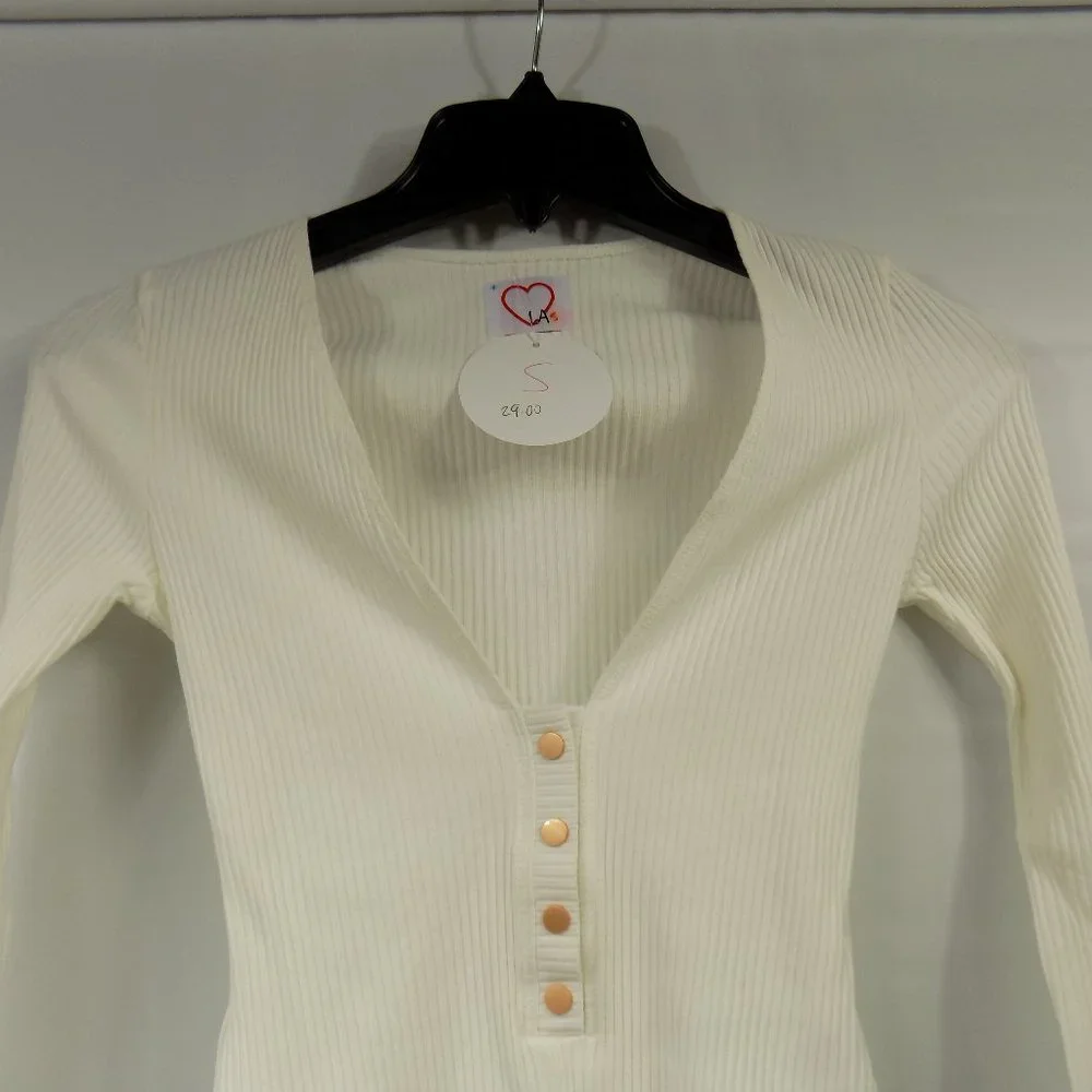 LoveLA Brenda Snap Button Long Sleeve V-Neck Bodysuit Size S - Picture 3 of 10